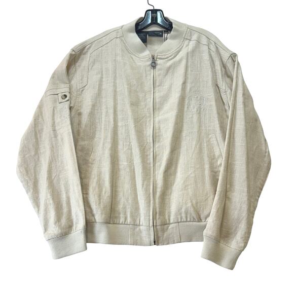 Al Wissam Jean Denim Culture Bomber Jacket Mens L Bone Linen Cotton Embroidered - Picture 1 of 16